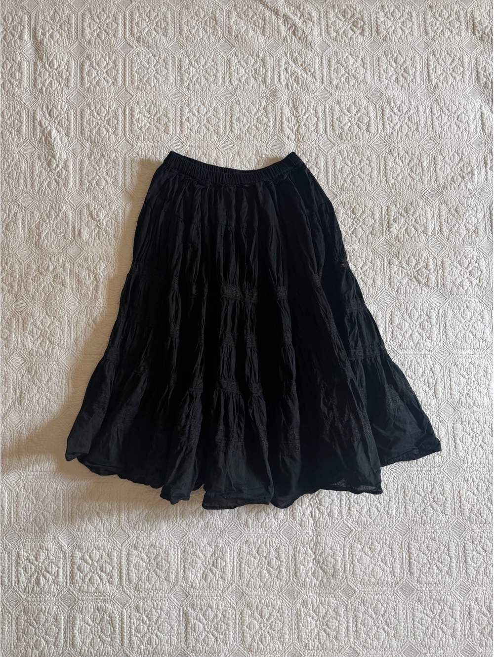 Vintage White Stag Black Tiered Skirt with Elastic Waistband